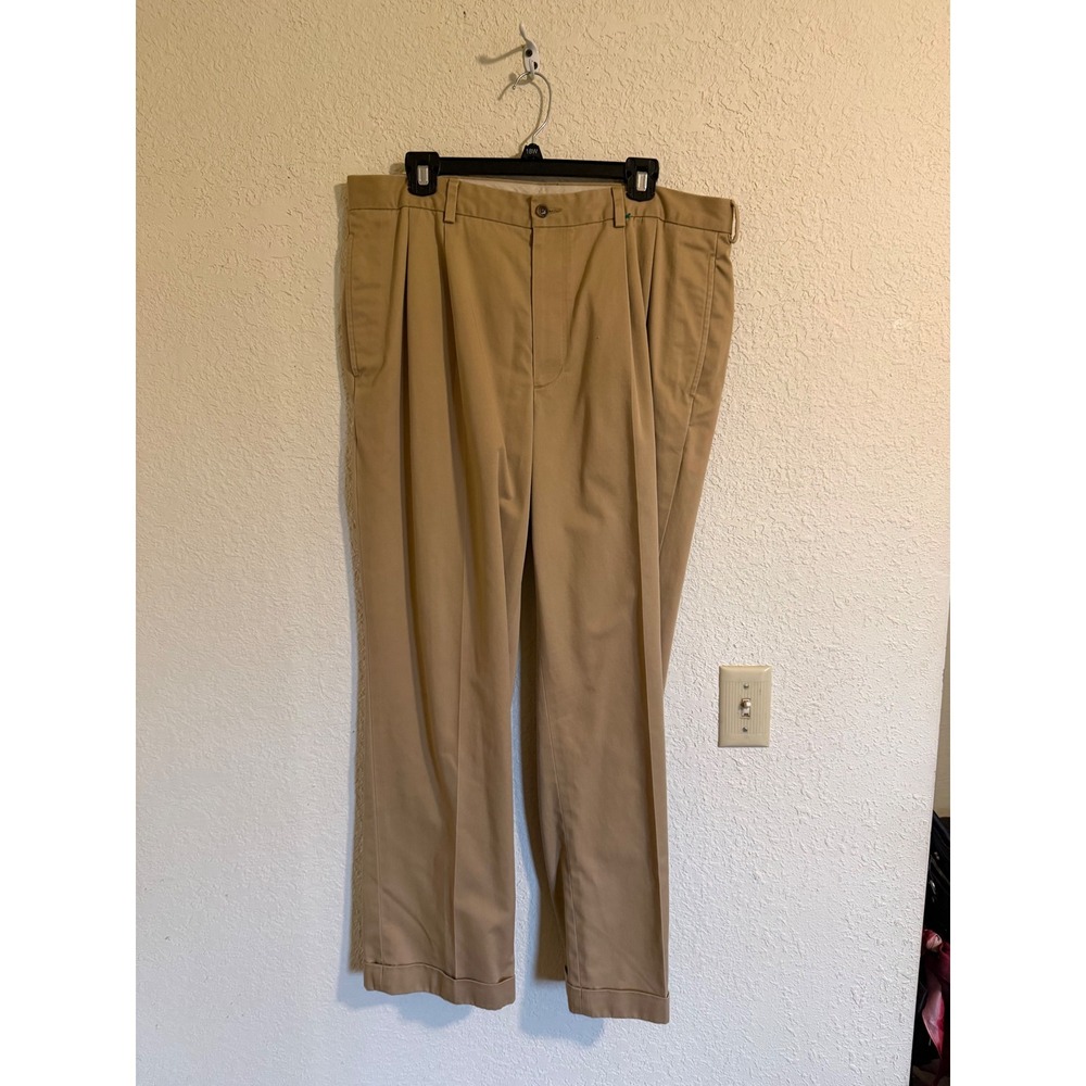 Brooks Brothers Mens 38x30‎ Elliot Advantage Chino Khaki Pleated Cuffed Pants